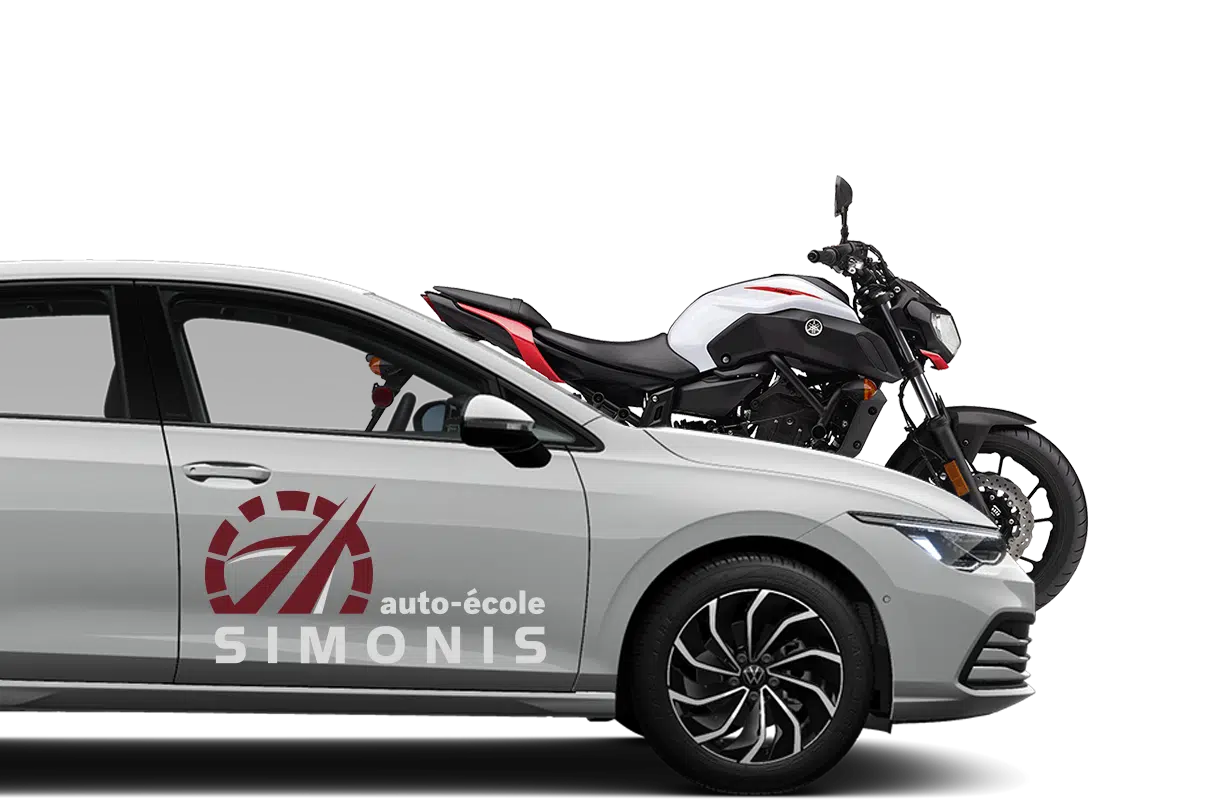 Voiture et moto de l’auto-école Simonis